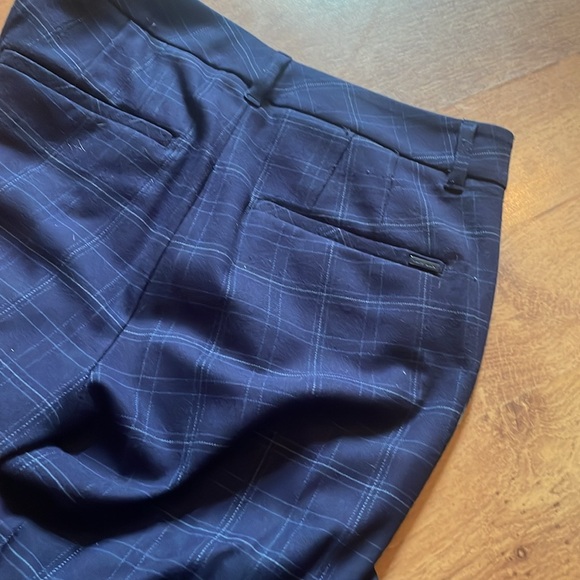 Navy blue plaid slim ankle notched hem pants - Picture 3 of 4
